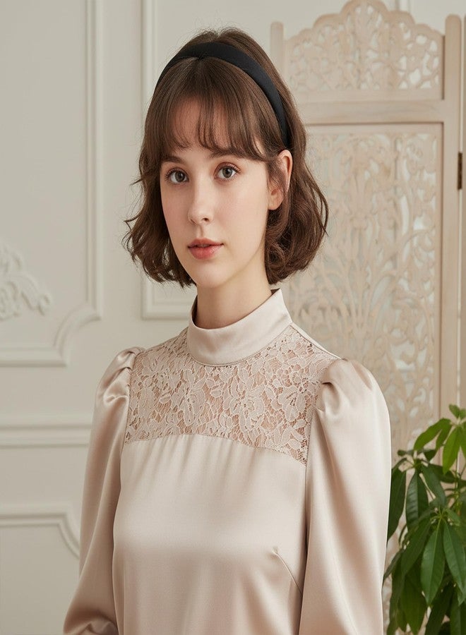 طقم ربطات شعر سوداء رفيعة من LIQWEI، قطعتان، 1.5 سم، ربطات شعر سادة غير قابلة للانزلاق، ربطات شعر مغطاة بالقماش، ربطات شعر مبطنة مصنوعة يدويًا، مثالية لأزياء التنكر والعطلات، إكسسوارات شعر نسائية - Image 2